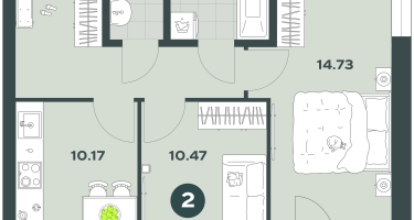 2-к. квартира, 52&nbsp;м²