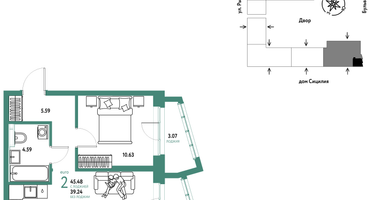 2-к. квартира, 45 м²