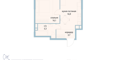 1-к. квартира, 42&nbsp;м²