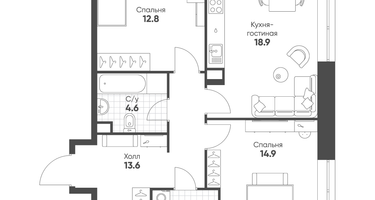 2-к. квартира, 68&nbsp;м²