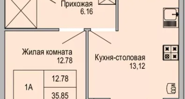 1-к. квартира, 38&nbsp;м²