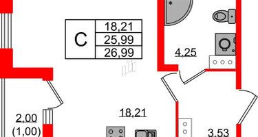 Студия, 26&nbsp;м²