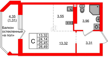 Студия, 25&nbsp;м²