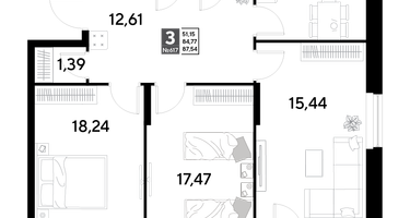3-к. квартира, 87&nbsp;м²
