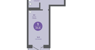 1-к. квартира, 34 м²