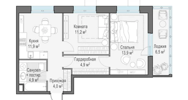2-к. квартира, 54&nbsp;м²