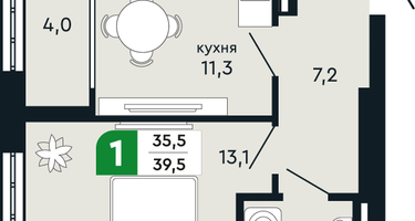 1-к. квартира, 39&nbsp;м²