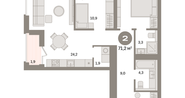 2-к. квартира, 71 м²