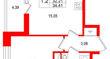 1-к. квартира, 32 м²