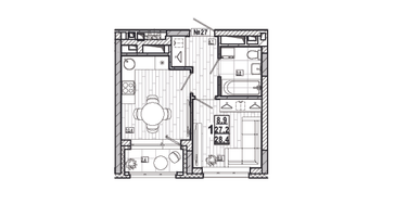 1-к. квартира, 28&nbsp;м²