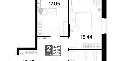 2-к. квартира, 65&nbsp;м²