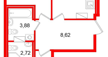 2-к. квартира, 62 м²