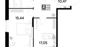 2-к. квартира, 66&nbsp;м²