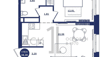 1-к. квартира, 46 м²