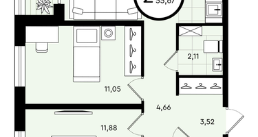2-к. квартира, 55&nbsp;м²
