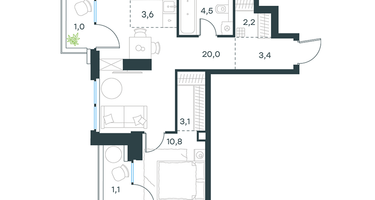 2-к. квартира, 49&nbsp;м²