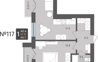 1-к. квартира, 41&nbsp;м²