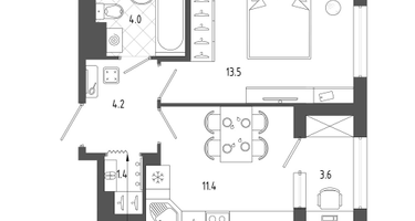 1-к. квартира, 36&nbsp;м²