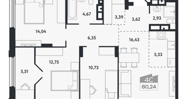 4-к. квартира, 80&nbsp;м²