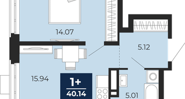1-к. квартира, 40&nbsp;м²