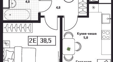 1-к. квартира, 38 м²