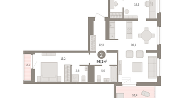 2-к. квартира, 96 м²