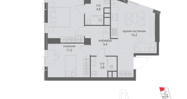 2-к. квартира, 62&nbsp;м²