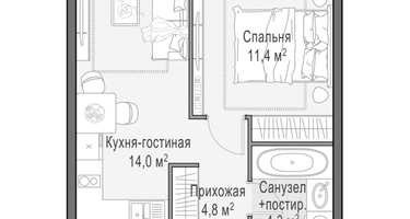 2-к. квартира, 34&nbsp;м²