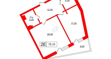 1-к. квартира, 74&nbsp;м²