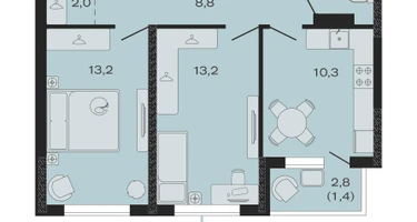 2-к. квартира, 55&nbsp;м²