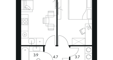 1-к. квартира, 42 м²