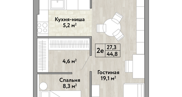 1-к. квартира, 44&nbsp;м²