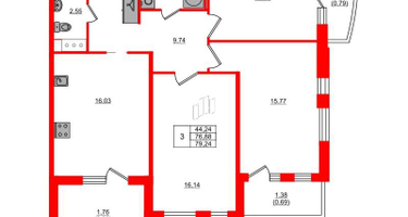 3-к. квартира, 79&nbsp;м²