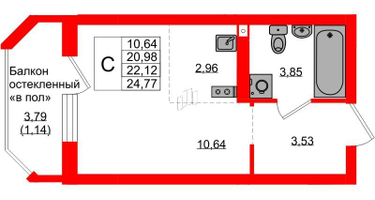 Студия, 22&nbsp;м²