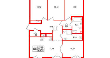 4-к. квартира, 101&nbsp;м²