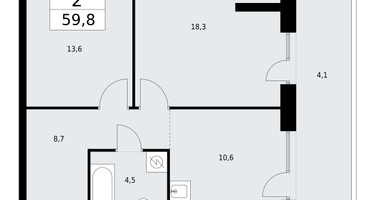 2-к. квартира, 59 м²