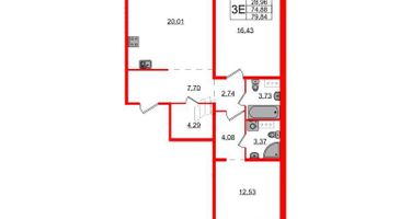 2-к. квартира, 80 м²