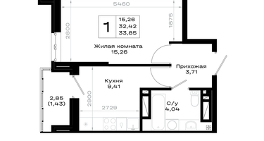 1-к. квартира, 33 м²