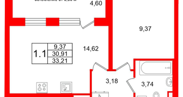 1-к. квартира, 30 м²