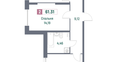 2-к. квартира, 61&nbsp;м²