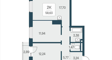 2-к. квартира, 58&nbsp;м²