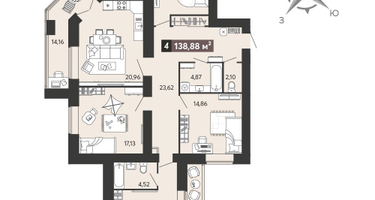 4-к. квартира, 138&nbsp;м²