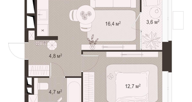 1-к. квартира, 42 м²