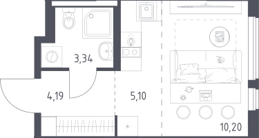 Студия, 22&nbsp;м²