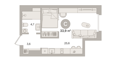 Студия, 33 м²