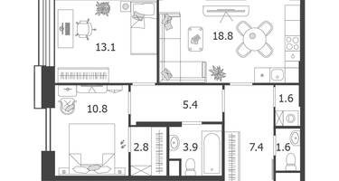 2-к. квартира, 65&nbsp;м²