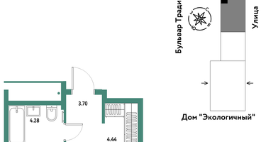 2-к. квартира, 44&nbsp;м²