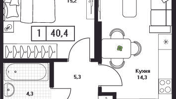 1-к. квартира, 40 м²