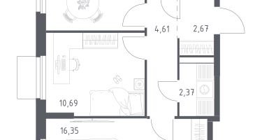 2-к. квартира, 51&nbsp;м²