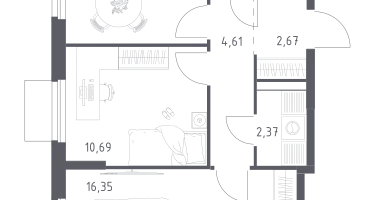 2-к. квартира, 51&nbsp;м²